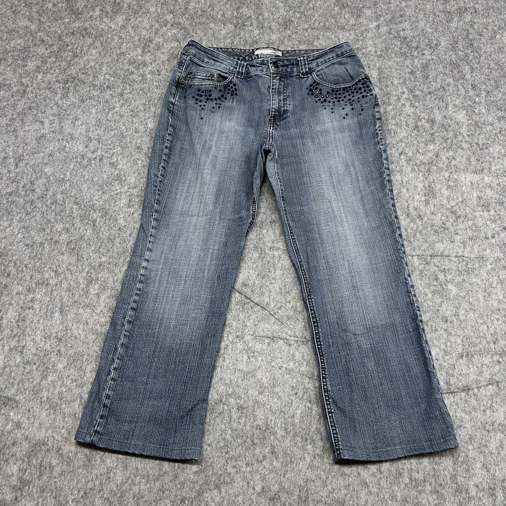 Chicos Platinum Fremont MR‎ Jeans Womens 1.5 Cropped Embellished Bootcut Denim